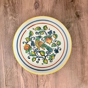 Nova Deruta Italy 12 in Bird Fruit Round Serving Bowl Hand Painted Decal
